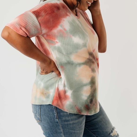 Waffle Knit Tie Dye Top in Sunrise - Picture 12 of 15